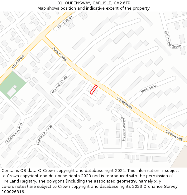 81, QUEENSWAY, CARLISLE, CA2 6TP: Location map and indicative extent of plot