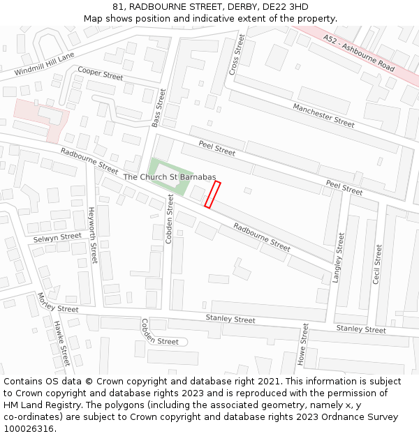 81, RADBOURNE STREET, DERBY, DE22 3HD: Location map and indicative extent of plot