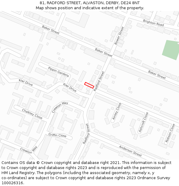 81, RADFORD STREET, ALVASTON, DERBY, DE24 8NT: Location map and indicative extent of plot