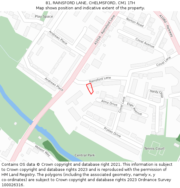 81, RAINSFORD LANE, CHELMSFORD, CM1 1TH: Location map and indicative extent of plot
