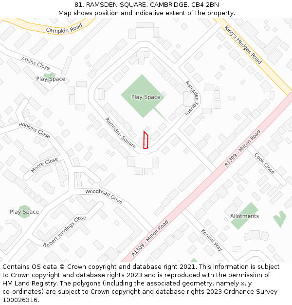 81, RAMSDEN SQUARE, CAMBRIDGE, CB4 2BN: Location map and indicative extent of plot