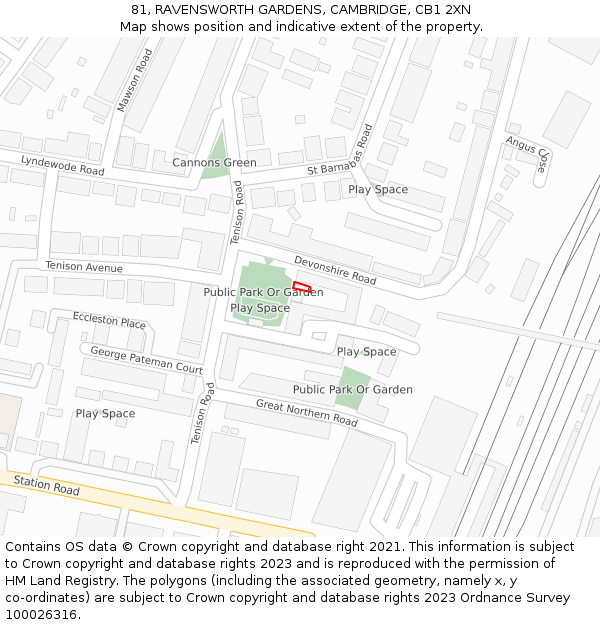 81, RAVENSWORTH GARDENS, CAMBRIDGE, CB1 2XN: Location map and indicative extent of plot