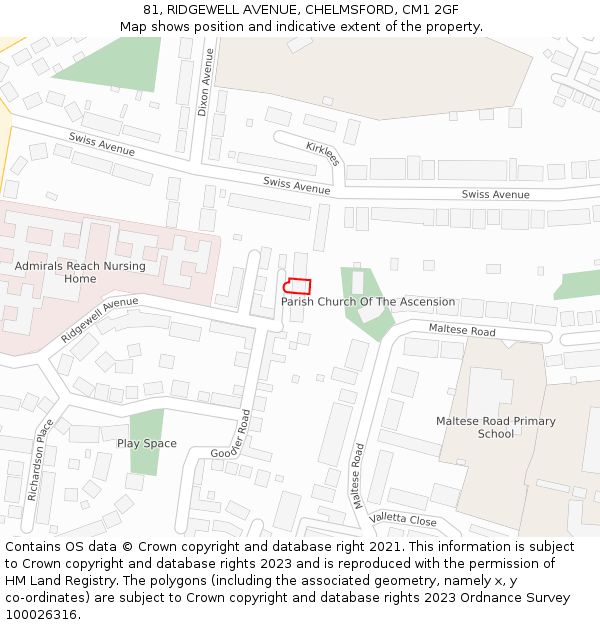 81, RIDGEWELL AVENUE, CHELMSFORD, CM1 2GF: Location map and indicative extent of plot