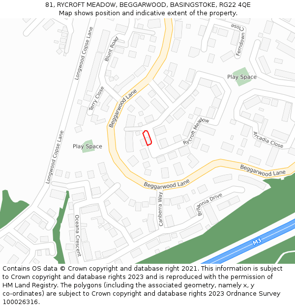 81, RYCROFT MEADOW, BEGGARWOOD, BASINGSTOKE, RG22 4QE: Location map and indicative extent of plot