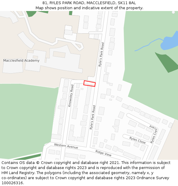 81, RYLES PARK ROAD, MACCLESFIELD, SK11 8AL: Location map and indicative extent of plot