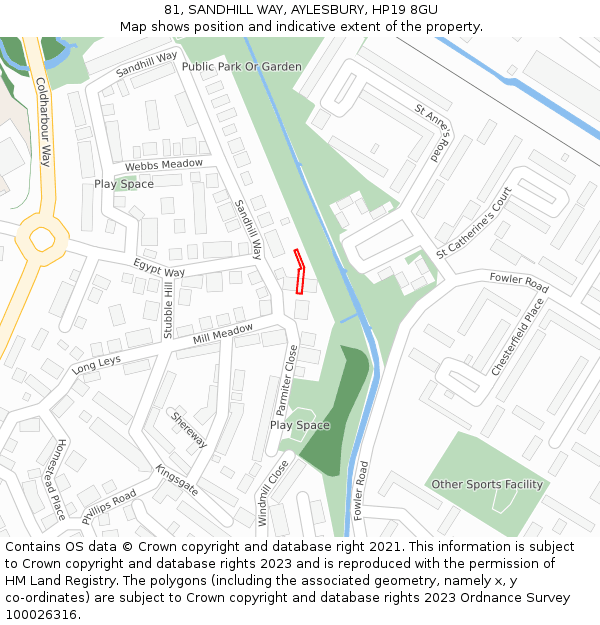 81, SANDHILL WAY, AYLESBURY, HP19 8GU: Location map and indicative extent of plot