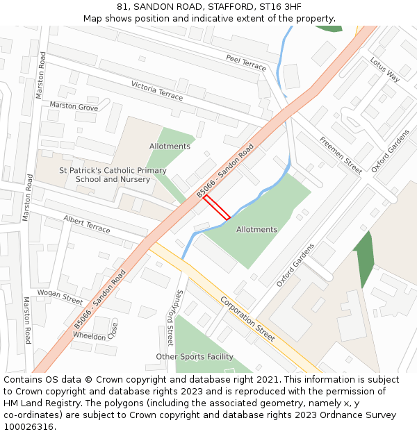 81, SANDON ROAD, STAFFORD, ST16 3HF: Location map and indicative extent of plot