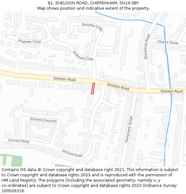 81, SHELDON ROAD, CHIPPENHAM, SN14 0BY: Location map and indicative extent of plot