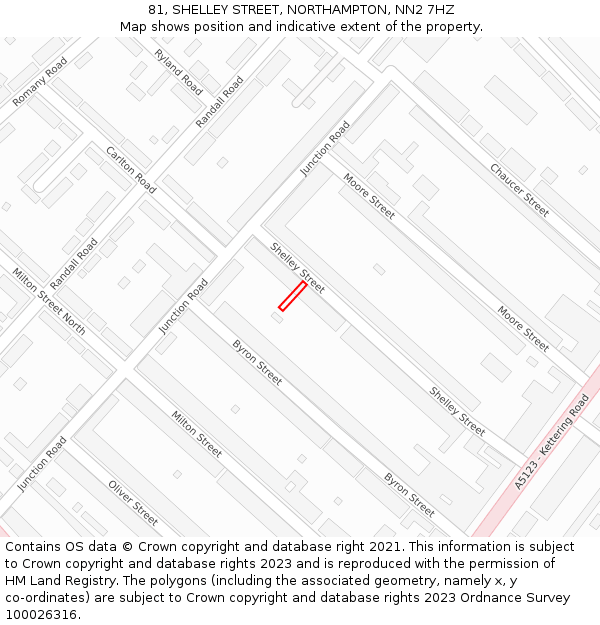 81, SHELLEY STREET, NORTHAMPTON, NN2 7HZ: Location map and indicative extent of plot