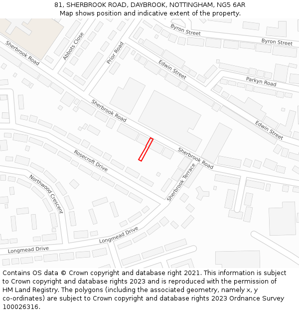 81, SHERBROOK ROAD, DAYBROOK, NOTTINGHAM, NG5 6AR: Location map and indicative extent of plot