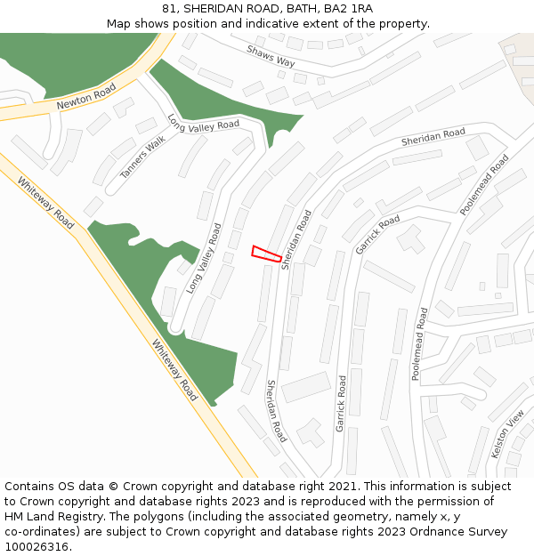 81, SHERIDAN ROAD, BATH, BA2 1RA: Location map and indicative extent of plot