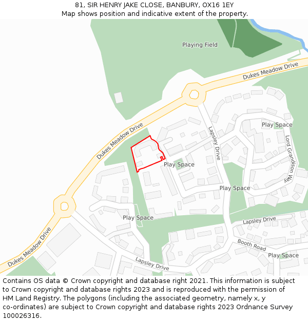 81, SIR HENRY JAKE CLOSE, BANBURY, OX16 1EY: Location map and indicative extent of plot