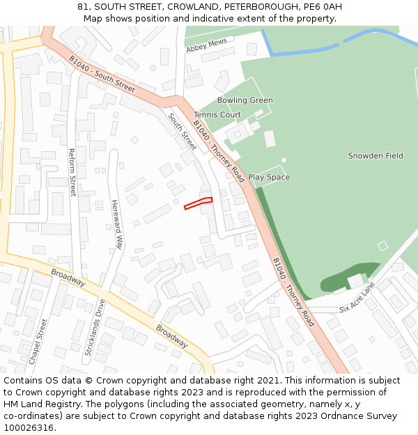 81, SOUTH STREET, CROWLAND, PETERBOROUGH, PE6 0AH: Location map and indicative extent of plot