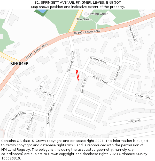 81, SPRINGETT AVENUE, RINGMER, LEWES, BN8 5QT: Location map and indicative extent of plot
