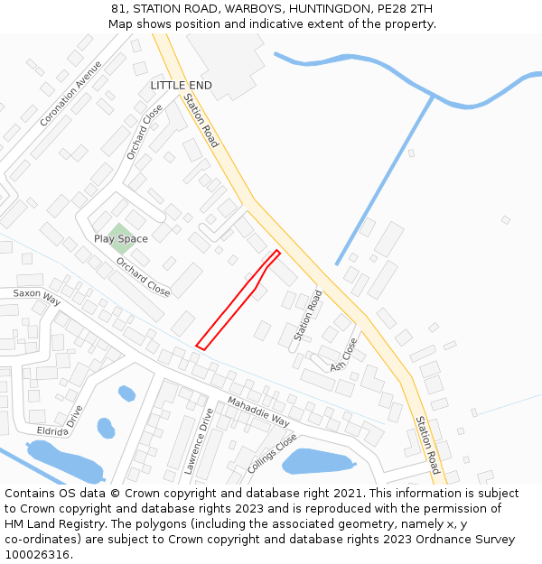 81, STATION ROAD, WARBOYS, HUNTINGDON, PE28 2TH: Location map and indicative extent of plot