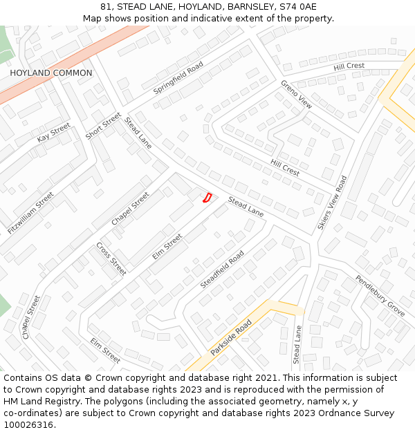 81, STEAD LANE, HOYLAND, BARNSLEY, S74 0AE: Location map and indicative extent of plot