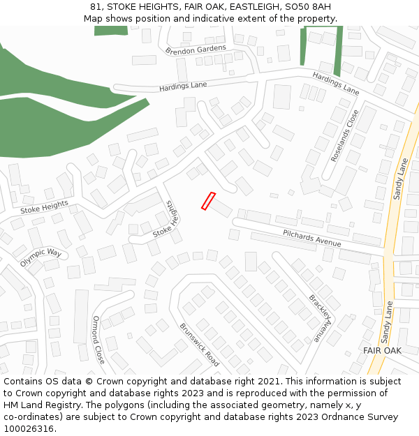 81, STOKE HEIGHTS, FAIR OAK, EASTLEIGH, SO50 8AH: Location map and indicative extent of plot