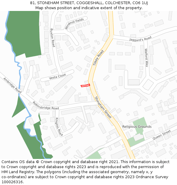 81, STONEHAM STREET, COGGESHALL, COLCHESTER, CO6 1UJ: Location map and indicative extent of plot