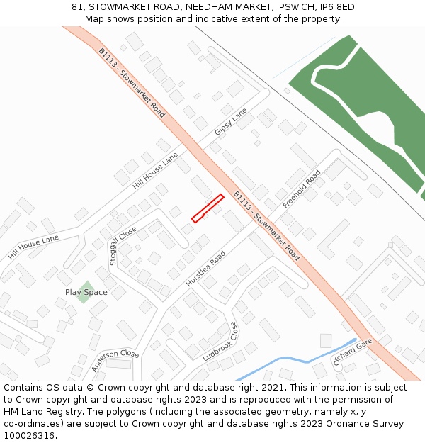 81, STOWMARKET ROAD, NEEDHAM MARKET, IPSWICH, IP6 8ED: Location map and indicative extent of plot