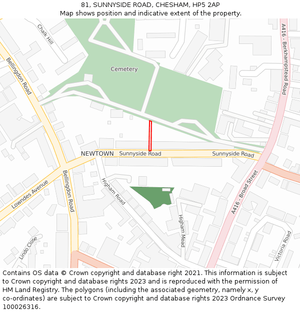 81, SUNNYSIDE ROAD, CHESHAM, HP5 2AP: Location map and indicative extent of plot