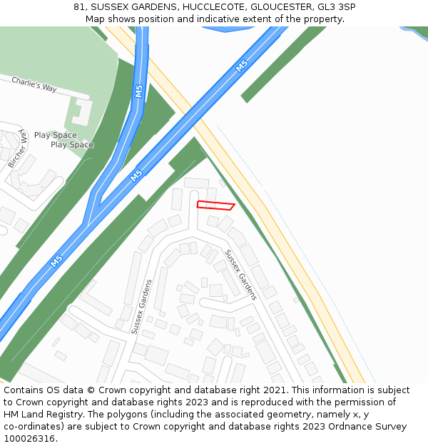 81, SUSSEX GARDENS, HUCCLECOTE, GLOUCESTER, GL3 3SP: Location map and indicative extent of plot