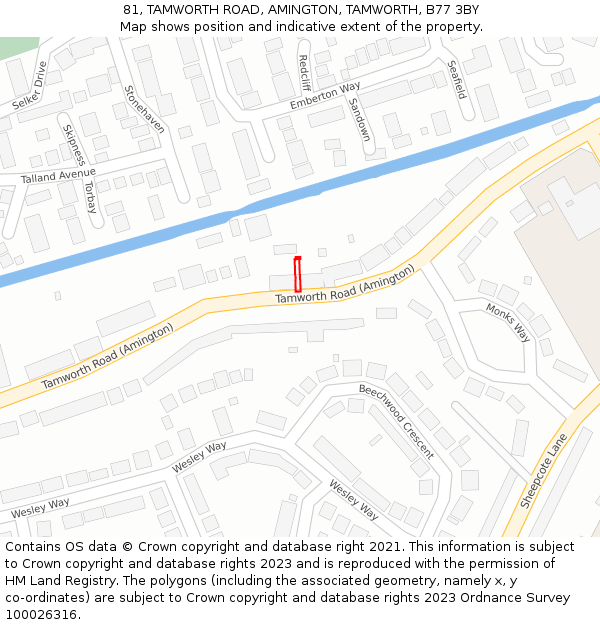 81, TAMWORTH ROAD, AMINGTON, TAMWORTH, B77 3BY: Location map and indicative extent of plot