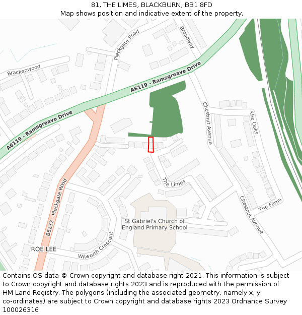 81, THE LIMES, BLACKBURN, BB1 8FD: Location map and indicative extent of plot