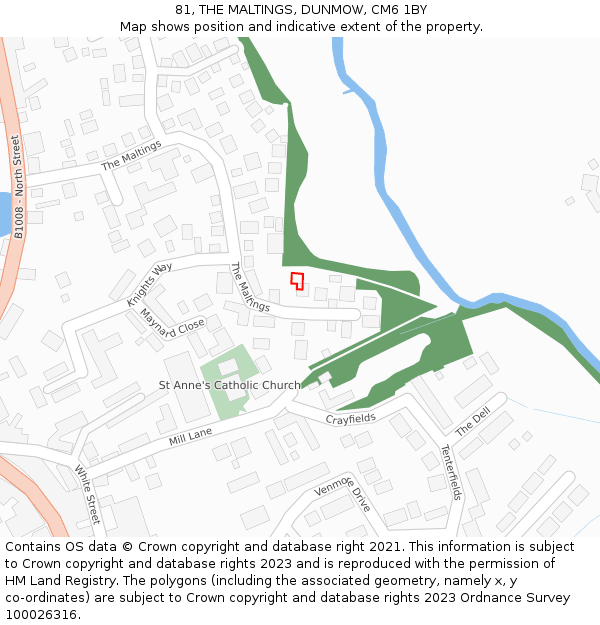 81, THE MALTINGS, DUNMOW, CM6 1BY: Location map and indicative extent of plot