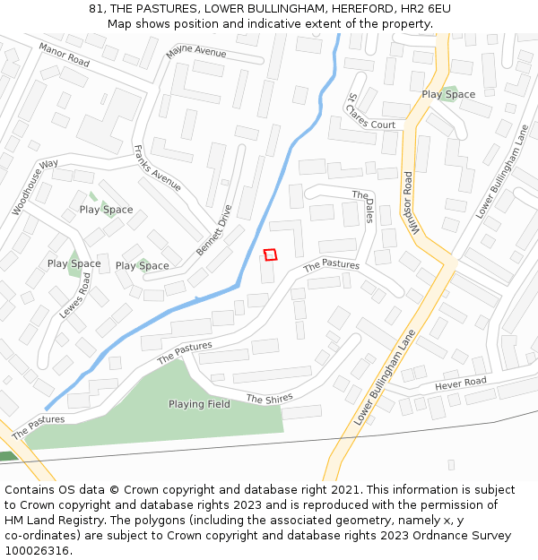 81, THE PASTURES, LOWER BULLINGHAM, HEREFORD, HR2 6EU: Location map and indicative extent of plot
