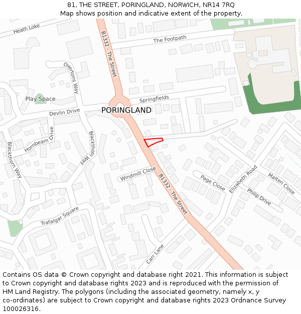 81, THE STREET, PORINGLAND, NORWICH, NR14 7RQ: Location map and indicative extent of plot