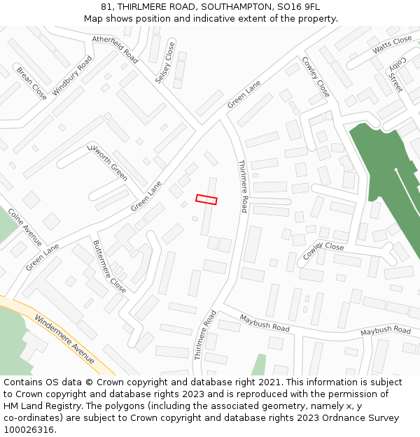 81, THIRLMERE ROAD, SOUTHAMPTON, SO16 9FL: Location map and indicative extent of plot