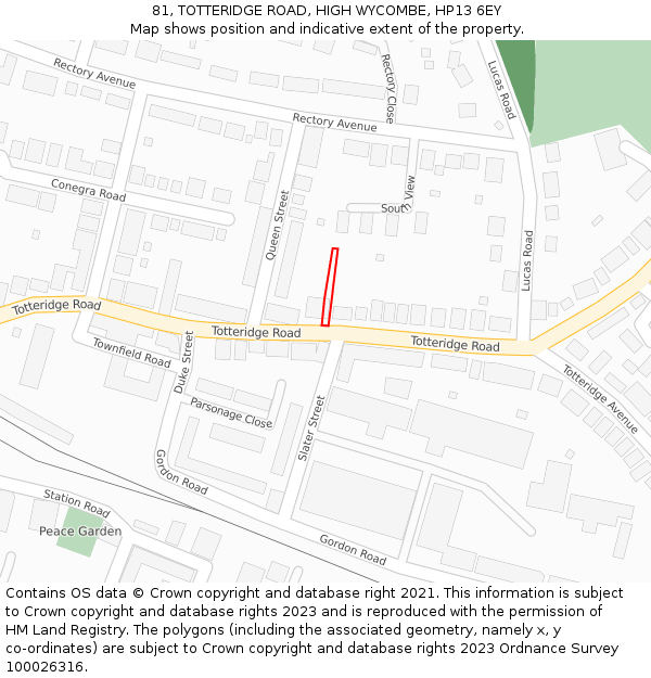 81, TOTTERIDGE ROAD, HIGH WYCOMBE, HP13 6EY: Location map and indicative extent of plot