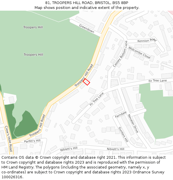 81, TROOPERS HILL ROAD, BRISTOL, BS5 8BP: Location map and indicative extent of plot