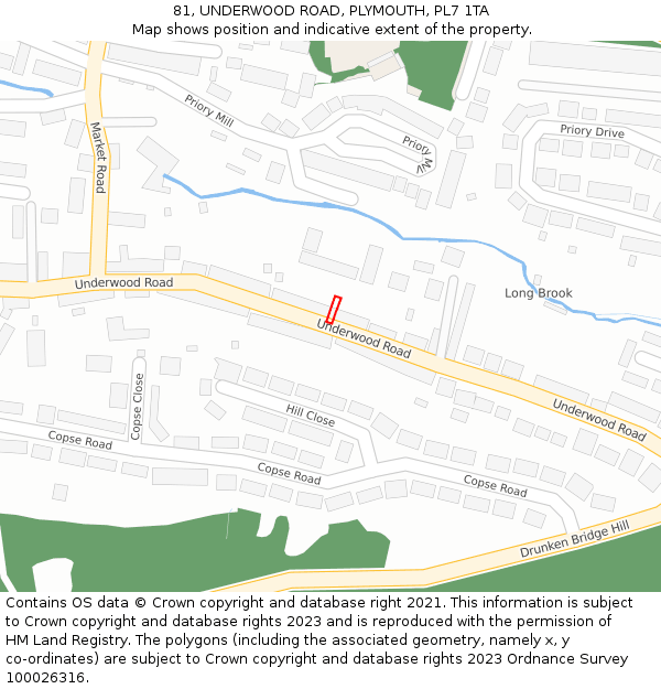 81, UNDERWOOD ROAD, PLYMOUTH, PL7 1TA: Location map and indicative extent of plot