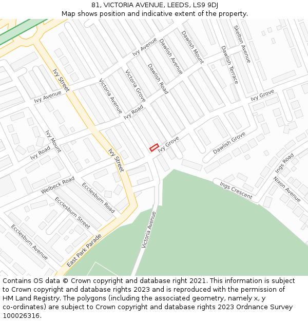 81, VICTORIA AVENUE, LEEDS, LS9 9DJ: Location map and indicative extent of plot