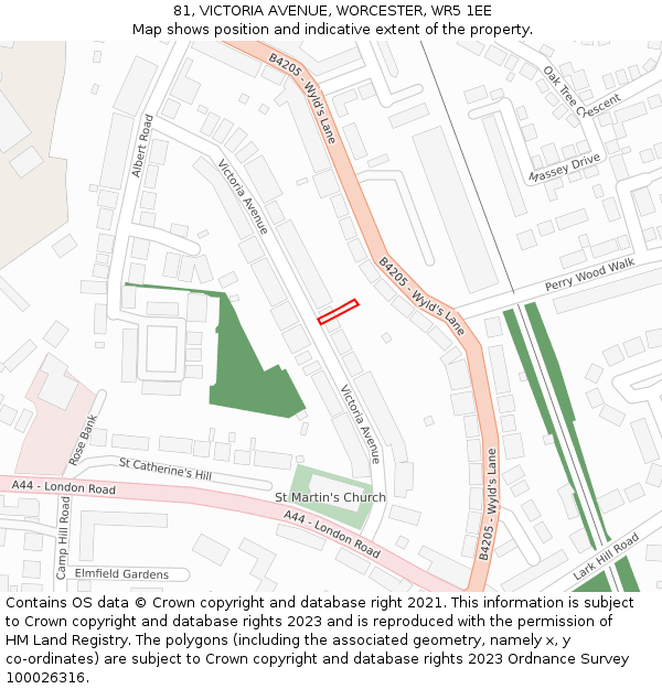 81, VICTORIA AVENUE, WORCESTER, WR5 1EE: Location map and indicative extent of plot