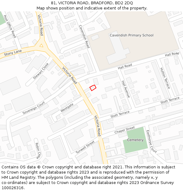 81, VICTORIA ROAD, BRADFORD, BD2 2DQ: Location map and indicative extent of plot