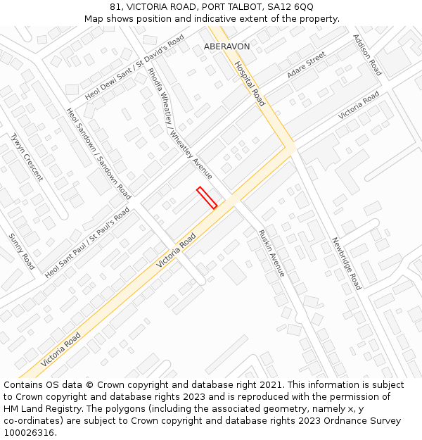 81, VICTORIA ROAD, PORT TALBOT, SA12 6QQ: Location map and indicative extent of plot