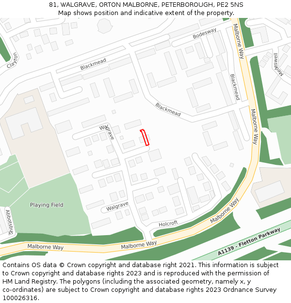 81, WALGRAVE, ORTON MALBORNE, PETERBOROUGH, PE2 5NS: Location map and indicative extent of plot