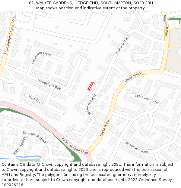 81, WALKER GARDENS, HEDGE END, SOUTHAMPTON, SO30 2RH: Location map and indicative extent of plot