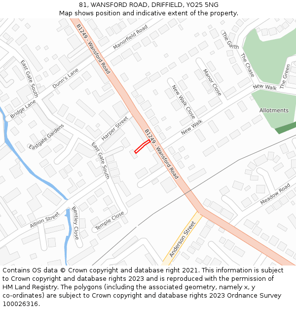 81, WANSFORD ROAD, DRIFFIELD, YO25 5NG: Location map and indicative extent of plot