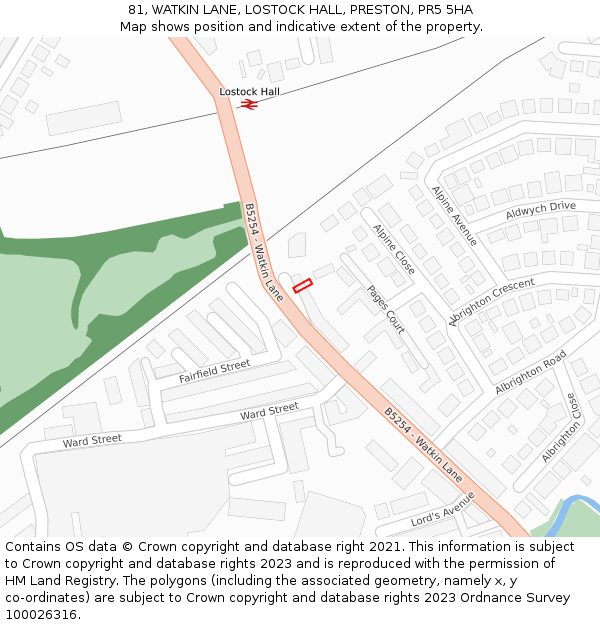 81, WATKIN LANE, LOSTOCK HALL, PRESTON, PR5 5HA: Location map and indicative extent of plot