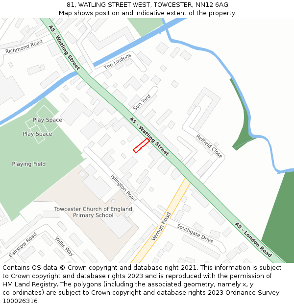 81, WATLING STREET WEST, TOWCESTER, NN12 6AG: Location map and indicative extent of plot