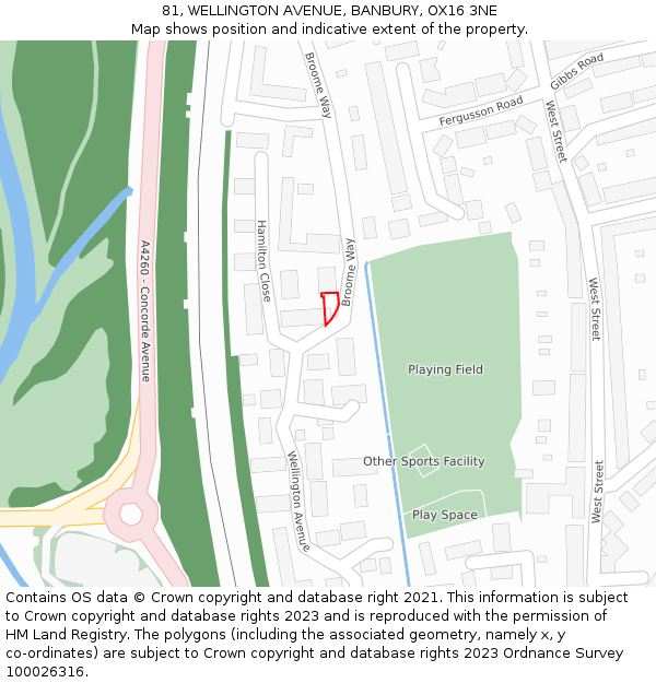81, WELLINGTON AVENUE, BANBURY, OX16 3NE: Location map and indicative extent of plot