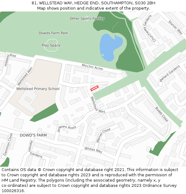 81, WELLSTEAD WAY, HEDGE END, SOUTHAMPTON, SO30 2BH: Location map and indicative extent of plot