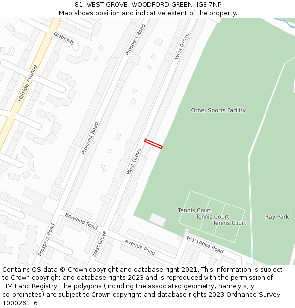81, WEST GROVE, WOODFORD GREEN, IG8 7NP: Location map and indicative extent of plot