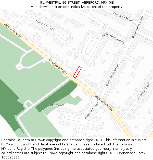 81, WESTFALING STREET, HEREFORD, HR4 0JE: Location map and indicative extent of plot