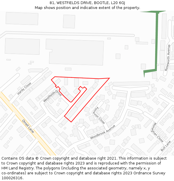 81, WESTFIELDS DRIVE, BOOTLE, L20 6GJ: Location map and indicative extent of plot
