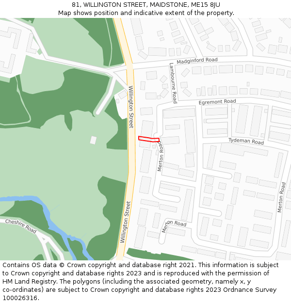 81, WILLINGTON STREET, MAIDSTONE, ME15 8JU: Location map and indicative extent of plot