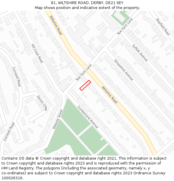 81, WILTSHIRE ROAD, DERBY, DE21 6EY: Location map and indicative extent of plot